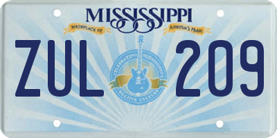 MS license plate ZUL209