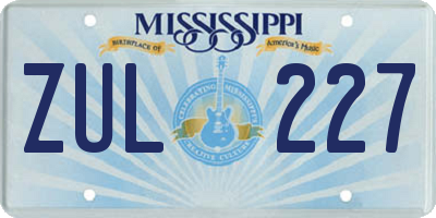 MS license plate ZUL227