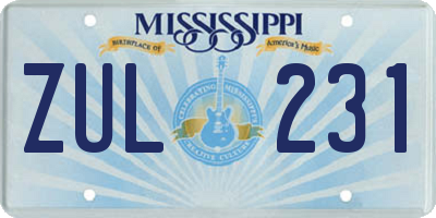 MS license plate ZUL231