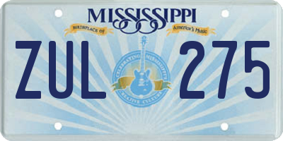 MS license plate ZUL275