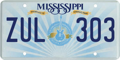 MS license plate ZUL303