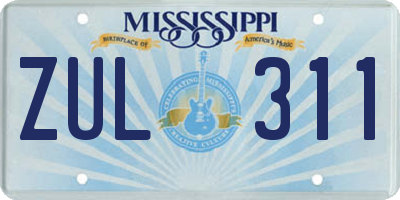 MS license plate ZUL311