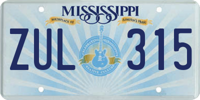 MS license plate ZUL315