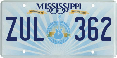 MS license plate ZUL362