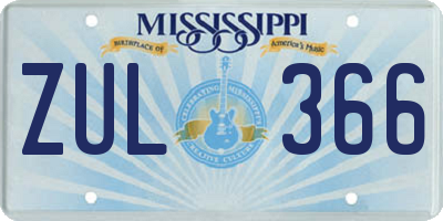 MS license plate ZUL366