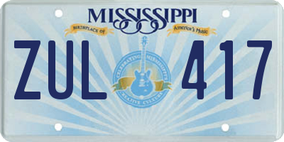 MS license plate ZUL417