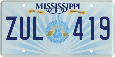 MS license plate ZUL419