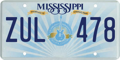 MS license plate ZUL478