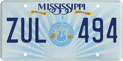 MS license plate ZUL494