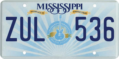 MS license plate ZUL536