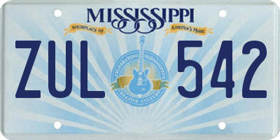 MS license plate ZUL542