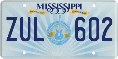 MS license plate ZUL602