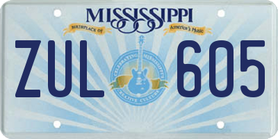 MS license plate ZUL605
