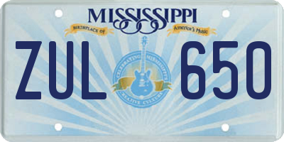 MS license plate ZUL650