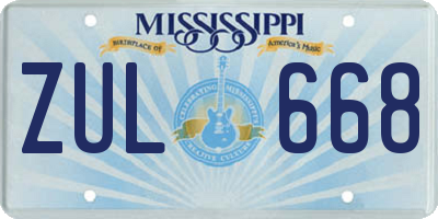 MS license plate ZUL668