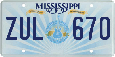 MS license plate ZUL670