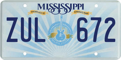 MS license plate ZUL672