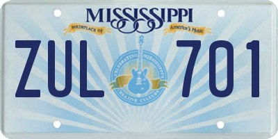 MS license plate ZUL701