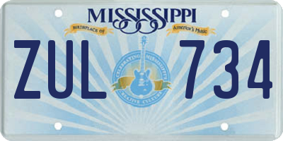 MS license plate ZUL734