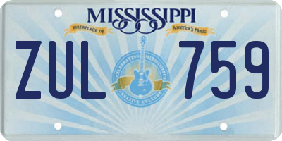 MS license plate ZUL759