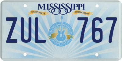 MS license plate ZUL767