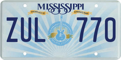 MS license plate ZUL770