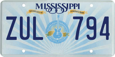 MS license plate ZUL794
