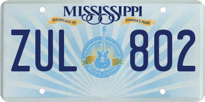 MS license plate ZUL802