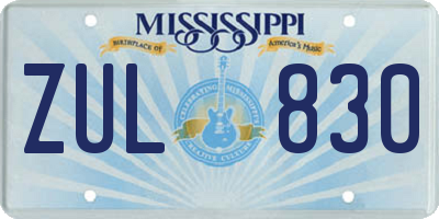 MS license plate ZUL830