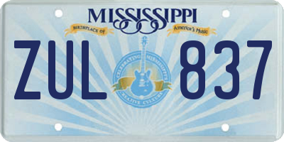 MS license plate ZUL837