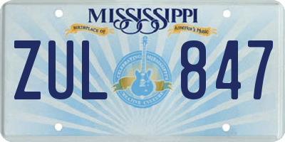 MS license plate ZUL847