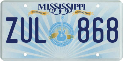 MS license plate ZUL868