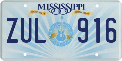 MS license plate ZUL916