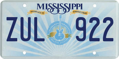 MS license plate ZUL922