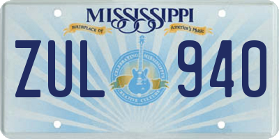 MS license plate ZUL940