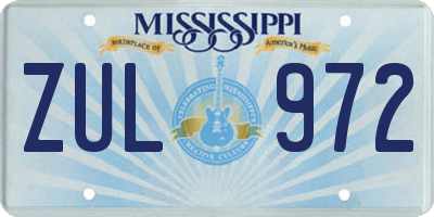 MS license plate ZUL972