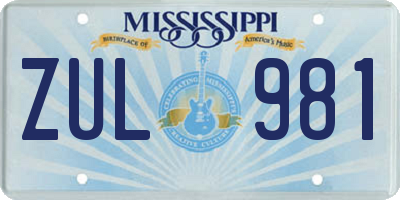 MS license plate ZUL981