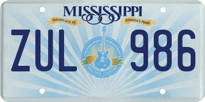 MS license plate ZUL986