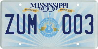 MS license plate ZUM003