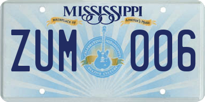 MS license plate ZUM006