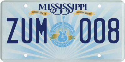 MS license plate ZUM008