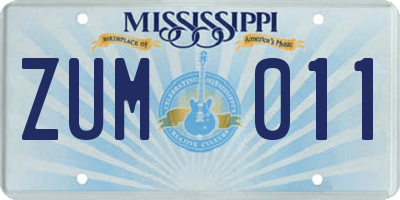 MS license plate ZUM011