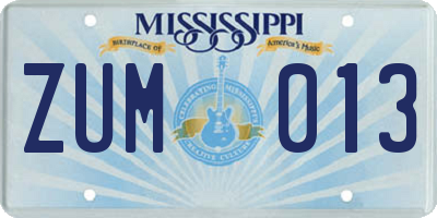 MS license plate ZUM013