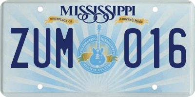 MS license plate ZUM016