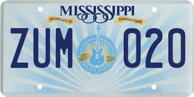 MS license plate ZUM020