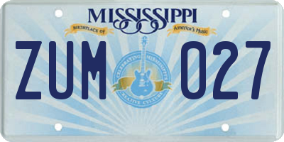 MS license plate ZUM027