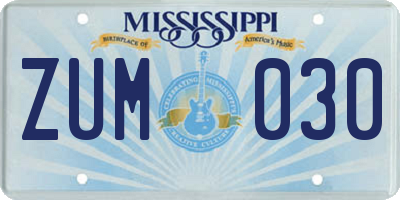 MS license plate ZUM030