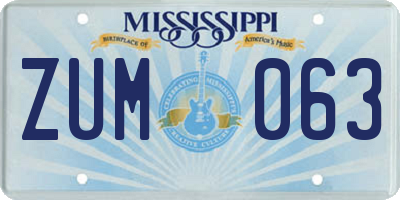 MS license plate ZUM063