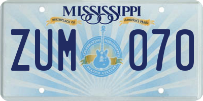 MS license plate ZUM070