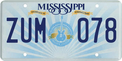 MS license plate ZUM078